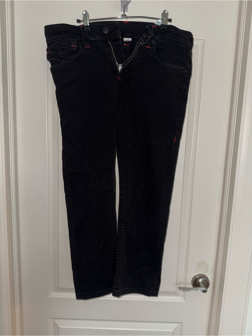 True Religion Black Jeans with Red Stitching Accents